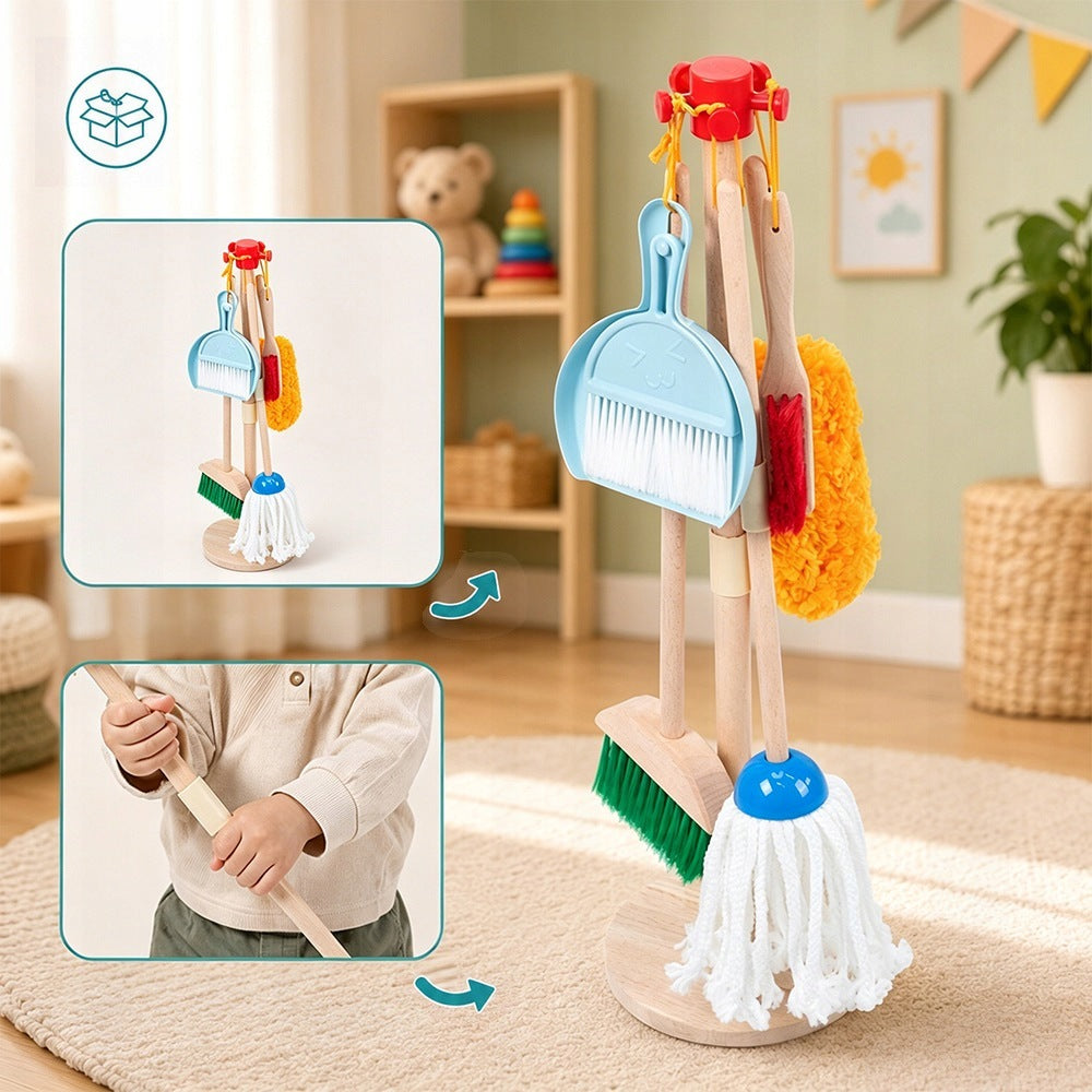 Beech Wood Cleaning Kit for Kids, Broom and Drawer Brand Bedee