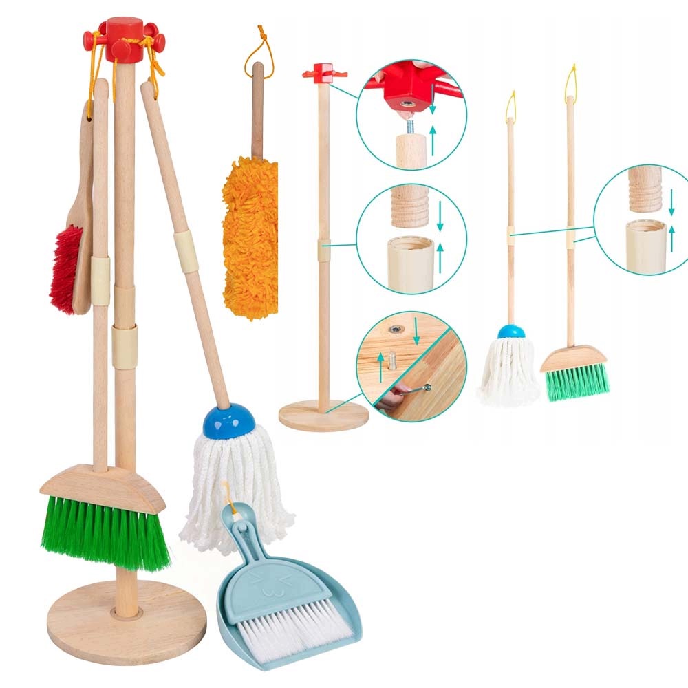 Beech Wood Cleaning Kit for Kids, Broom and Drawer