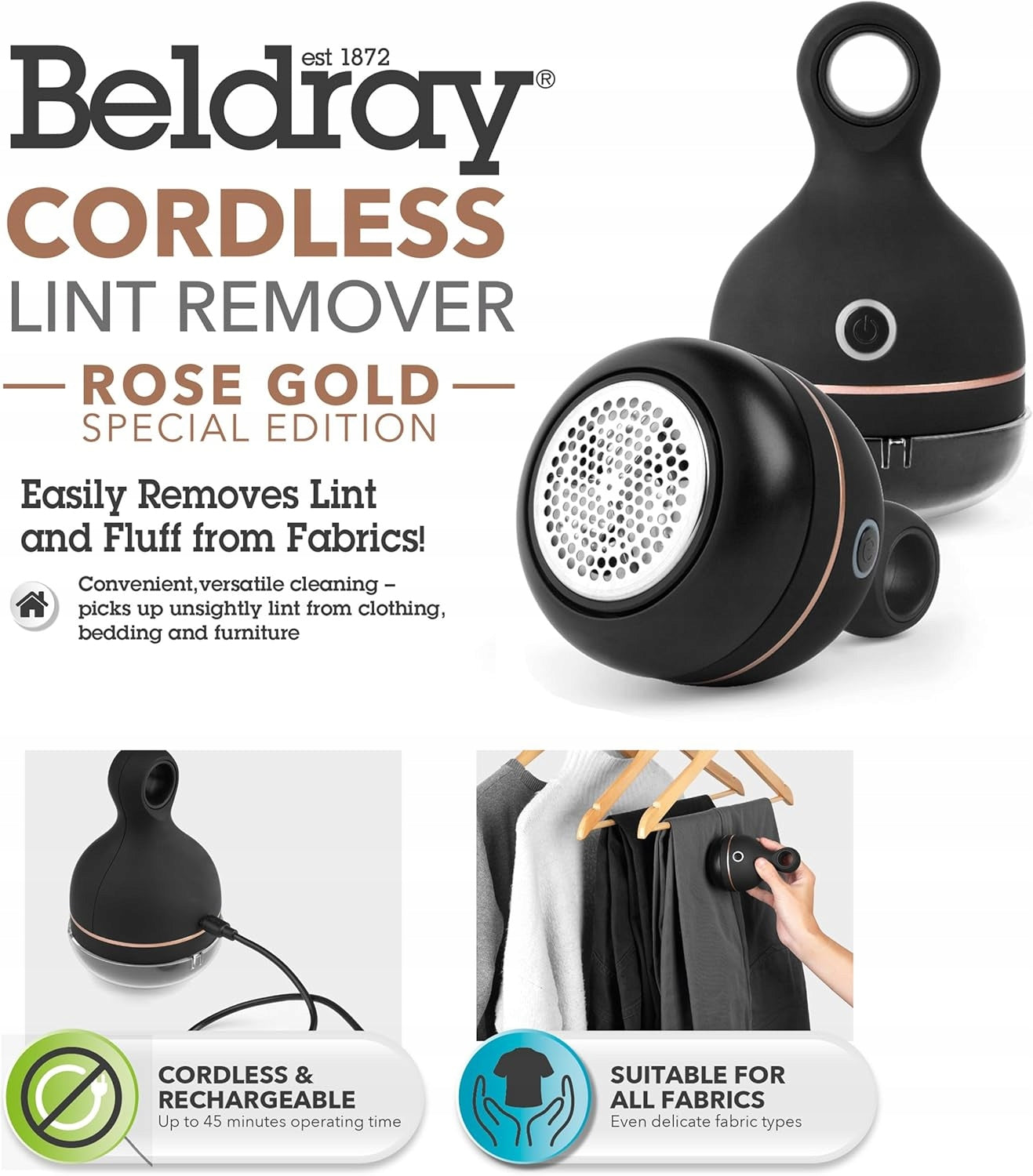 Beldray clothes shaver electric wireless XL head 45min work Dominant color black