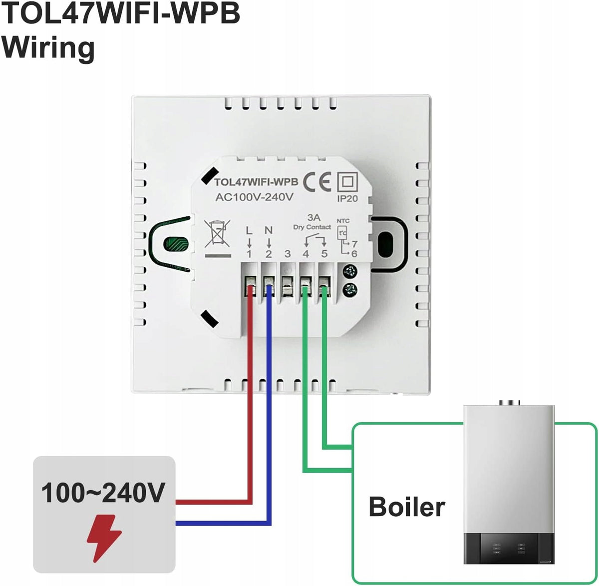 Beok Tuya Wi-FiAlexa Smart Wall Thermostat, Google TOL47WIFI 1985 Manufacturer code TOL47WIFI-WPB