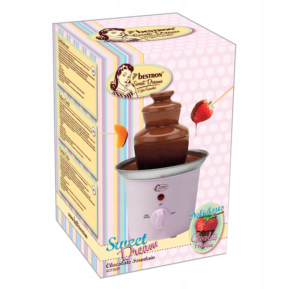 Bestron ACF300P chocolate fountain 3 levels 60W pink