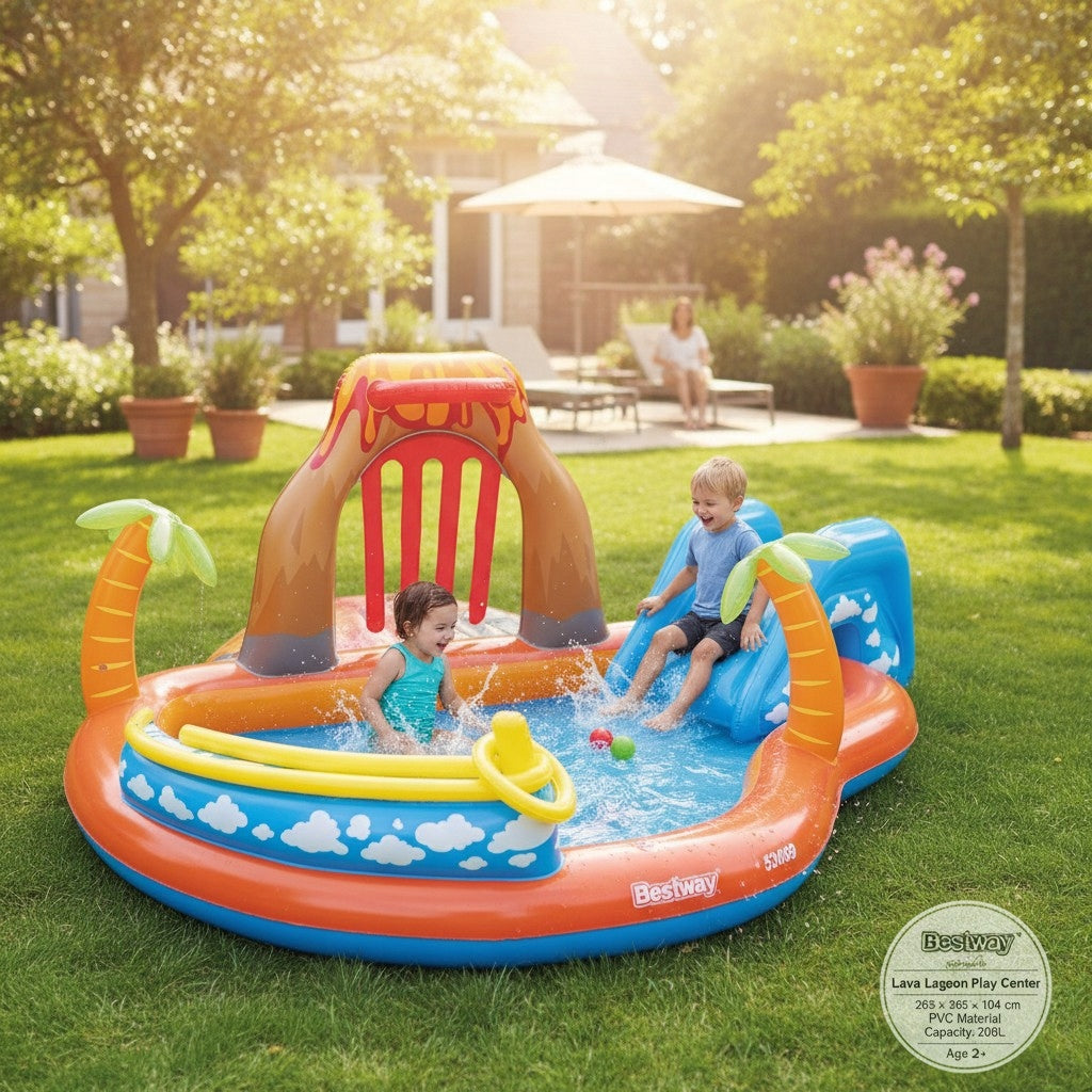 Bestway Inflatable Playground Lava Lagoon Swimming Pool with Slide 265x265x104 cm Kind inflatable