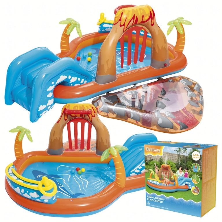 Bestway Inflatable Playground Lava Lagoon Swimming Pool with Slide 265x265x104 cm