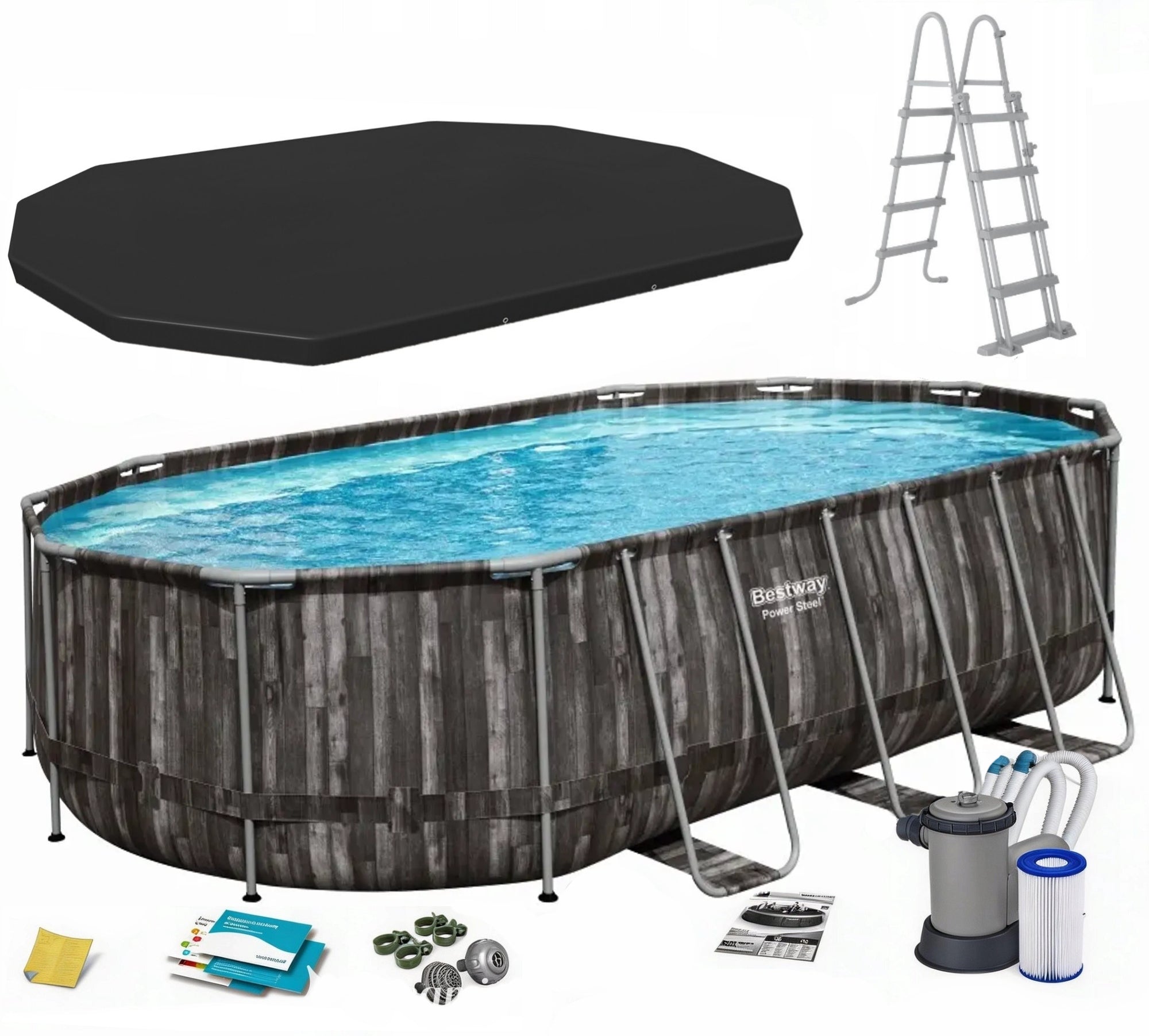 Bestway Rack Pool Power Steel Swim 610 x 366 x 122cm Ladder Pump