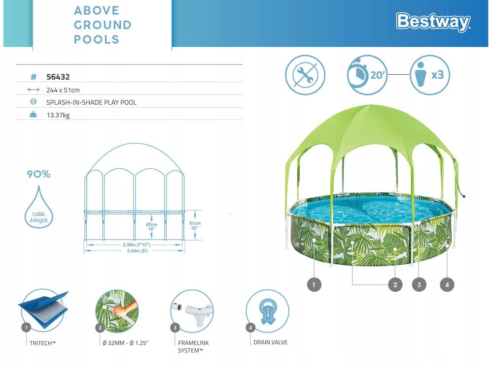 Bestway frame swimming pool 244x51 cm with visor 56432 Brand Bestway