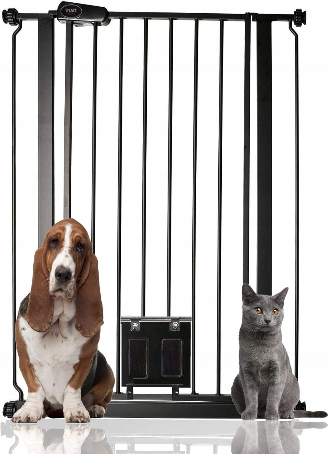 Bettacare High gate with lockable cat flap 75-84x104 cm BLACK