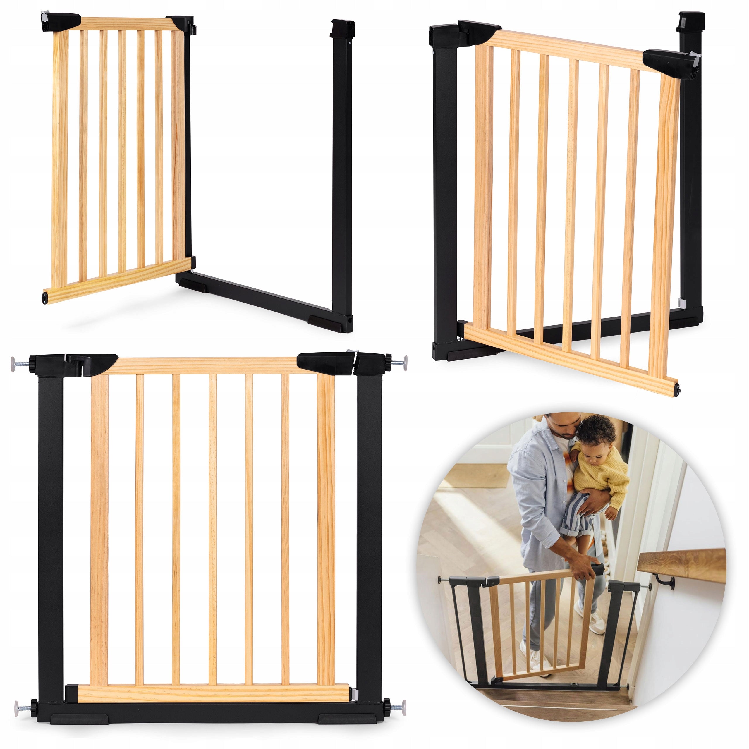 Bezpečnostní zábrana na schody a dveře 74-80 cm, kov a dřevo