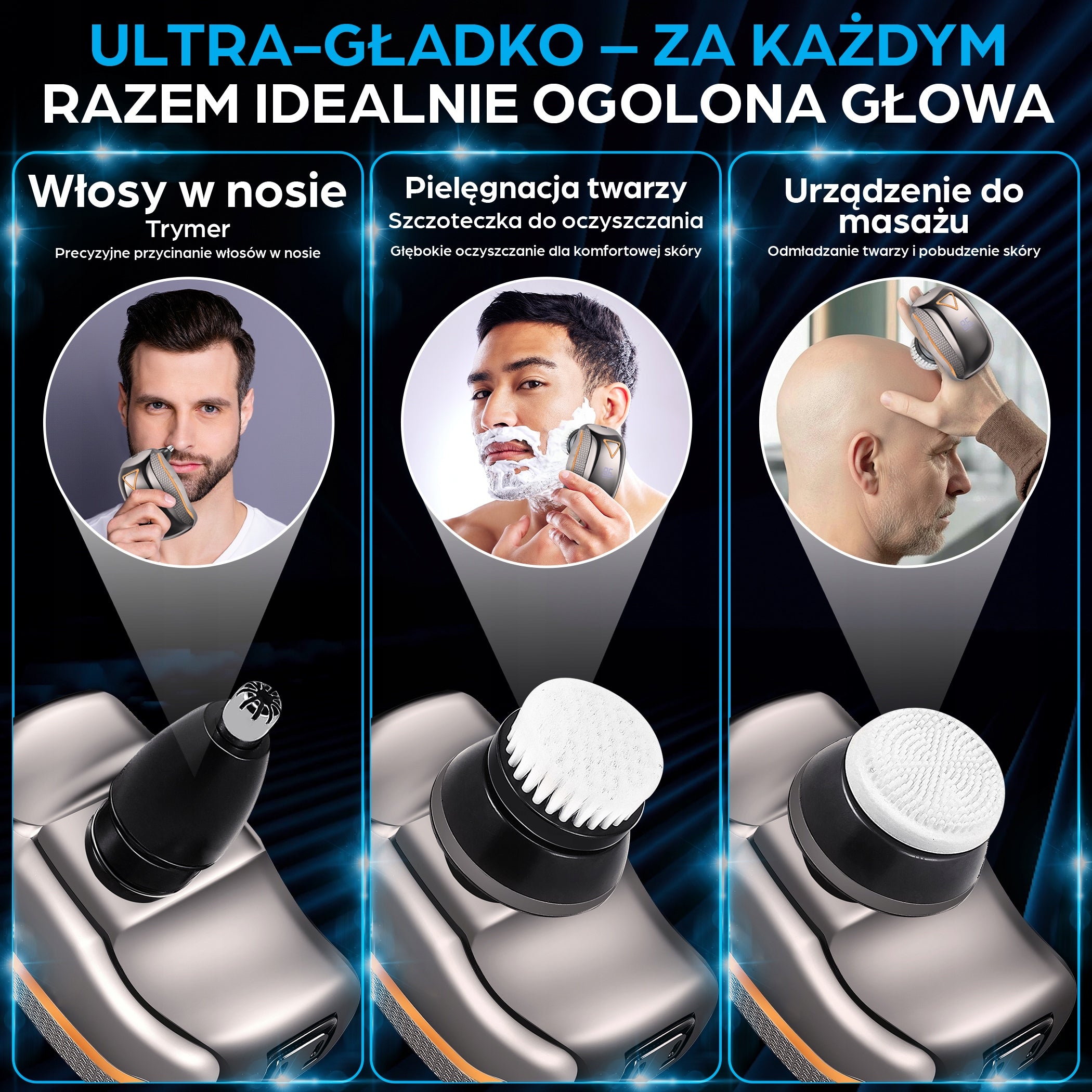 Bezprzewodowa Maszynka Do Golenia Głowy 7D - IDEALNA NA PREZENT - LED USB Manufacturer code 8720865454528