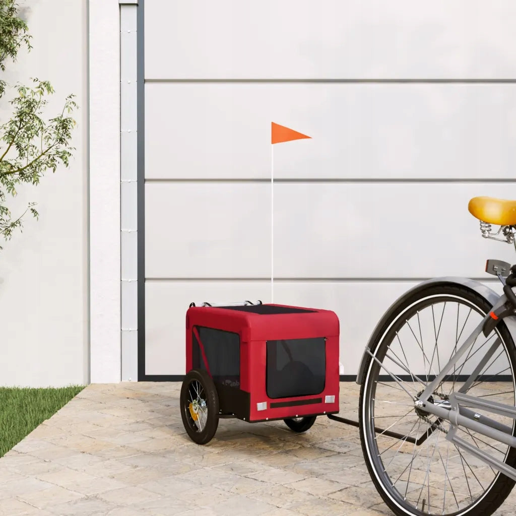 Bicycle Trailer for Animals with Oxford Fabric and Iron Frame, Red- Packaging status original