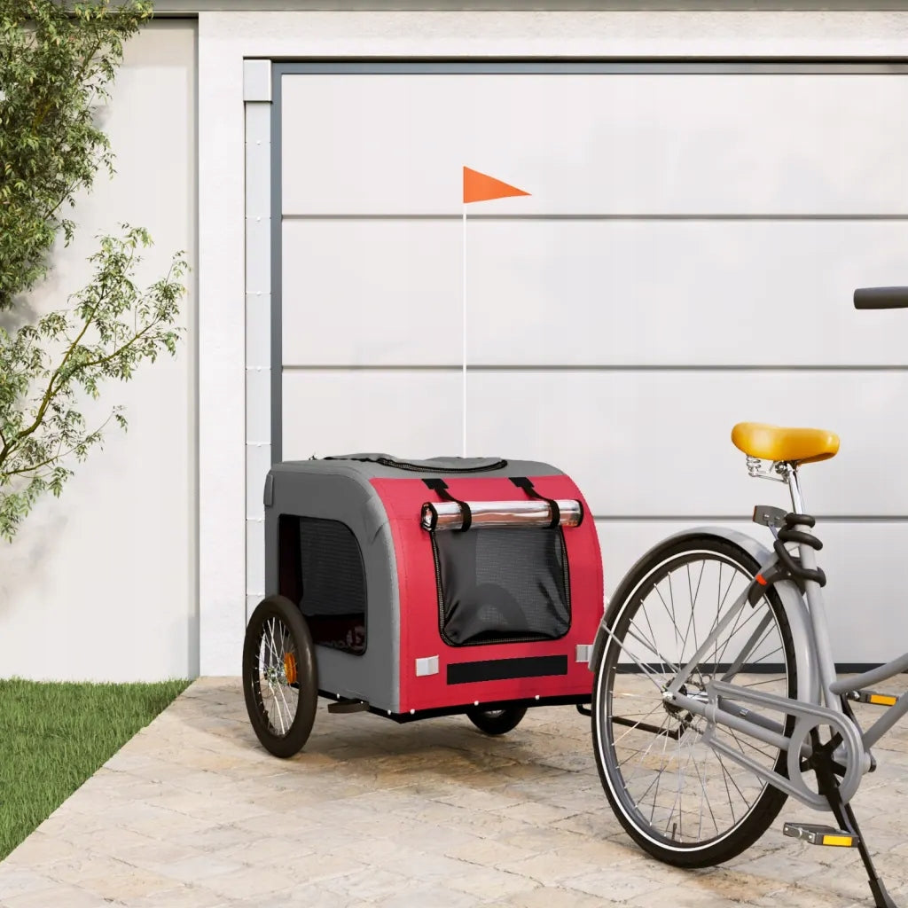 Bicycle trailer for animals made of Oxford material and iron, red-grey Packaging status original