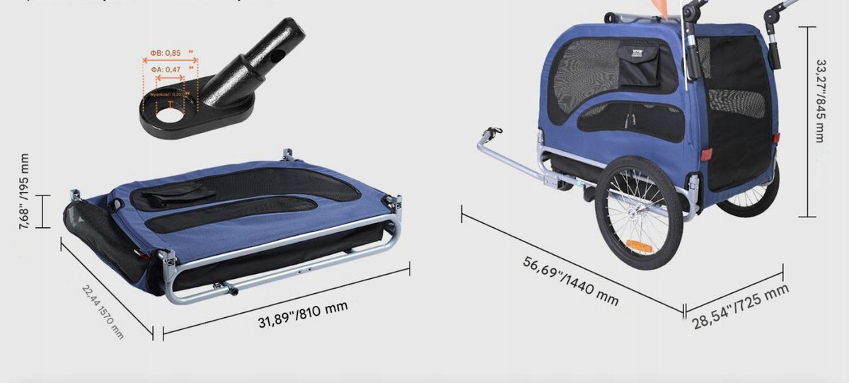 Bicycle trailer for dog transporter up to 45 kg blue Brand Vevor