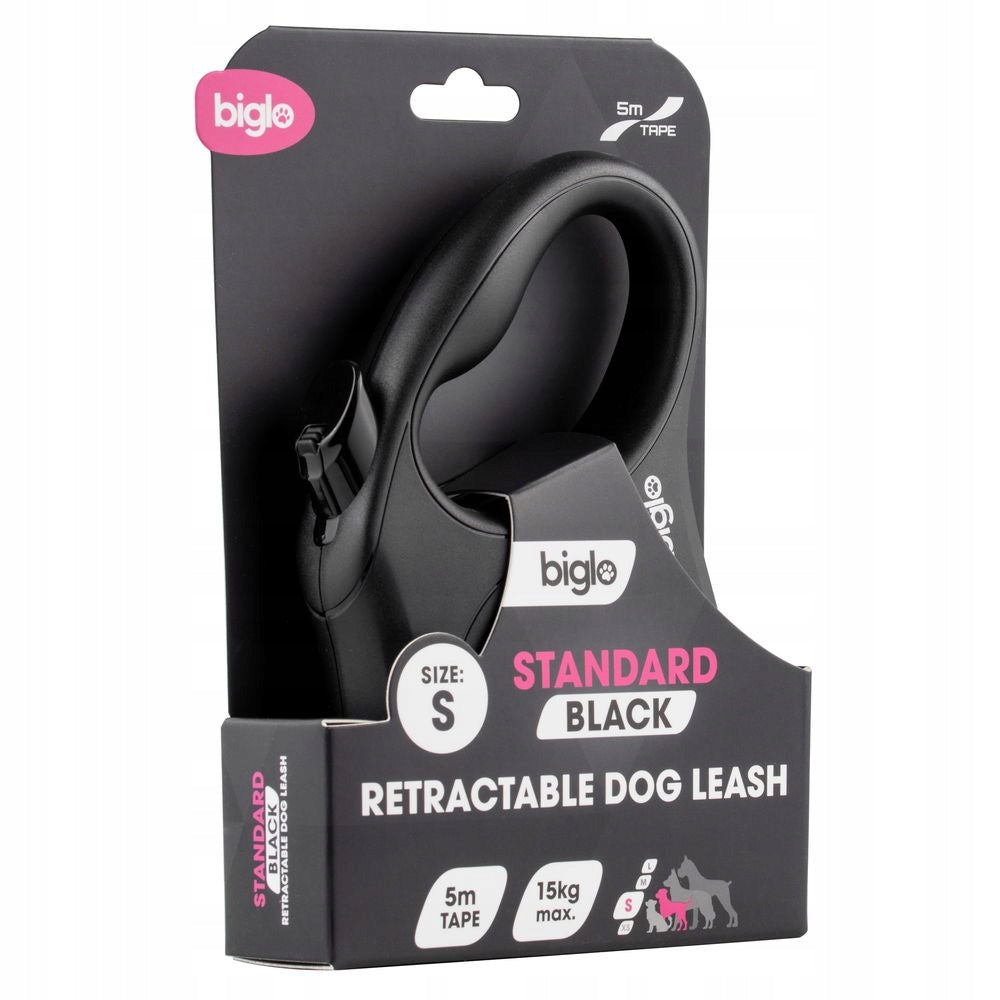 Biglo Standard Black Automatic Dog Leash, Tape 5m - S Packaging status original