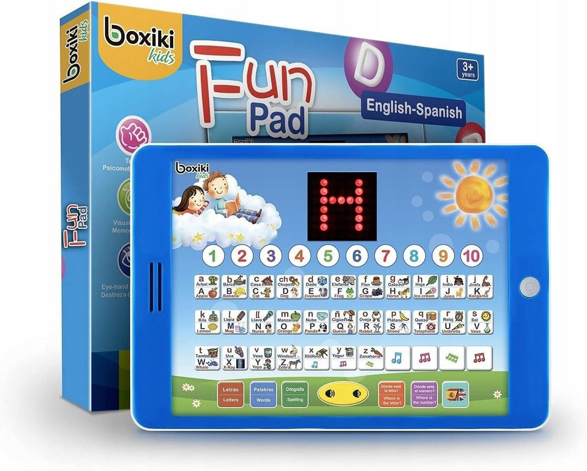 Bilingual educational tablet learning English Spanish for children 3 years