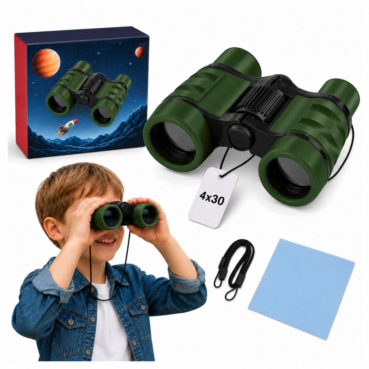 Binoculars for children educational toy green + observation case 4x30