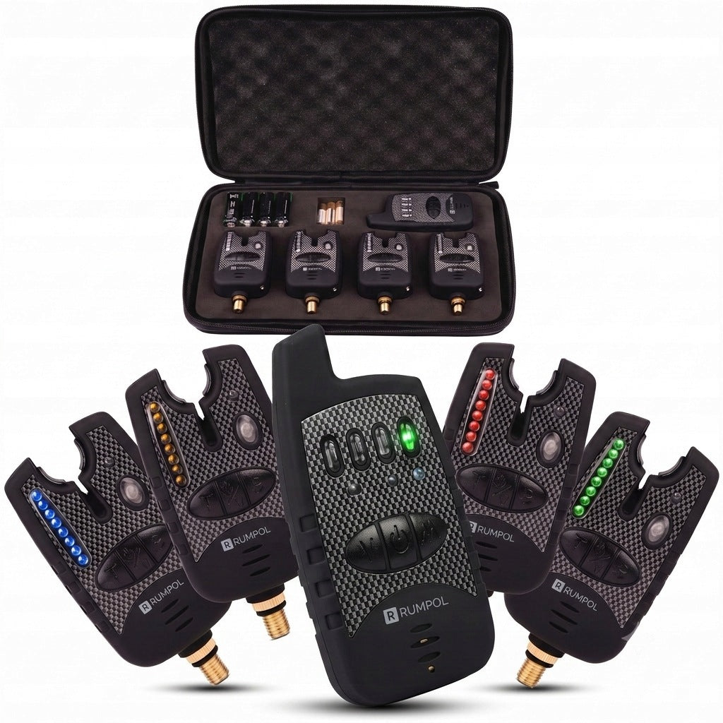 Bite Alarm Set with Controller 4+1 LED Case Vibration Carp Ground
