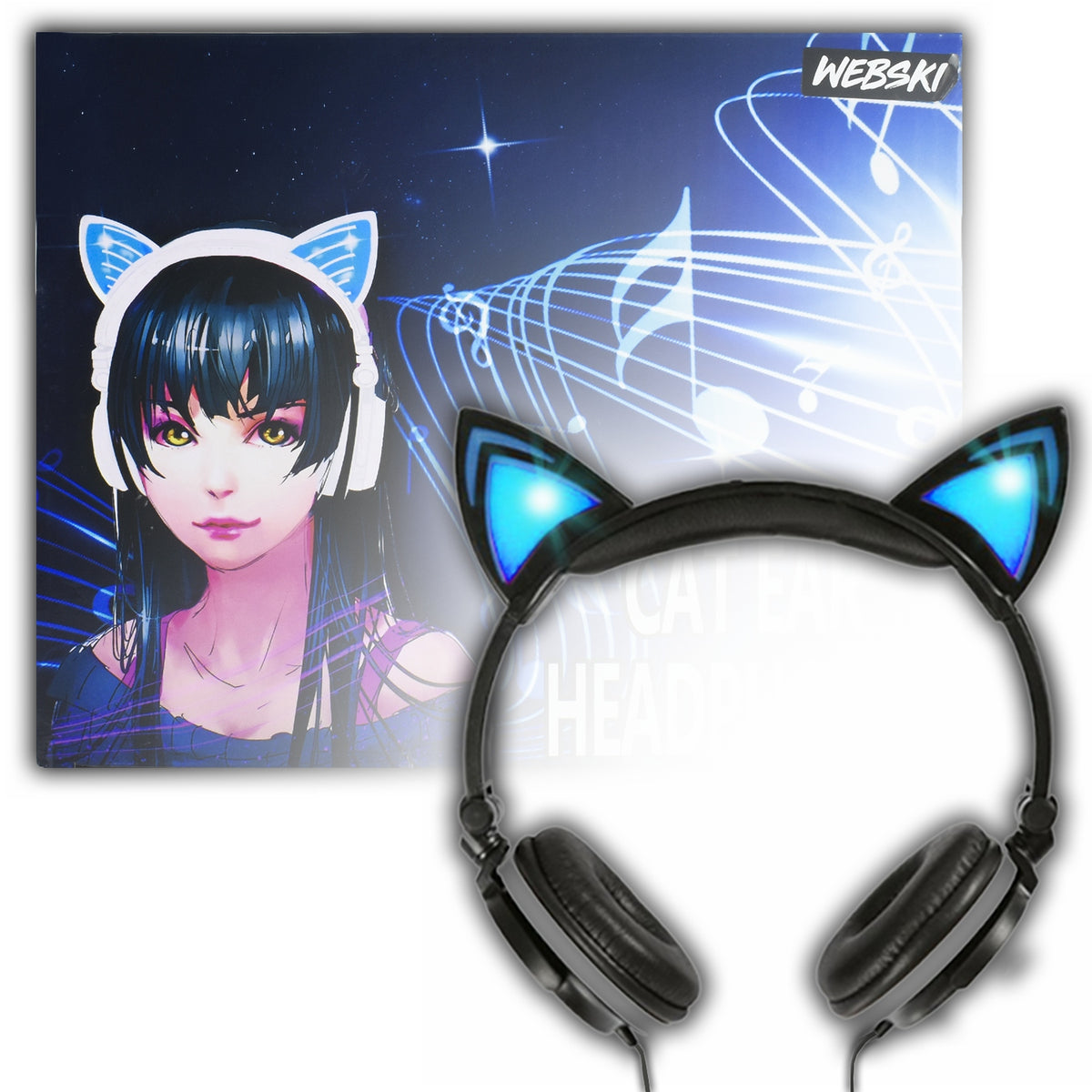 Black Baby HEADPHONES CAT EARS LED GLOWING Wired AUX 3.5mm