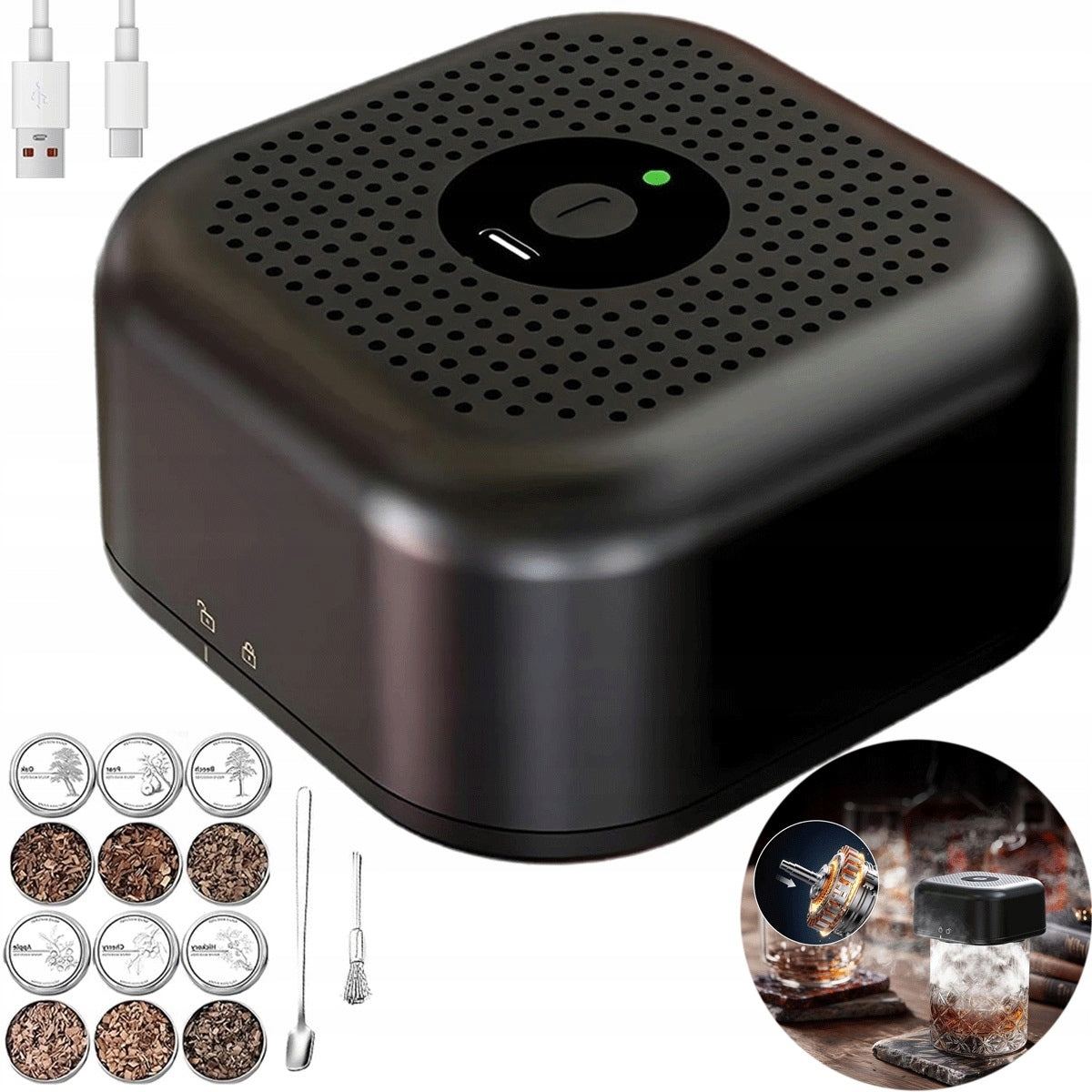 Black Electric Whiskey Smoker Portable With Security