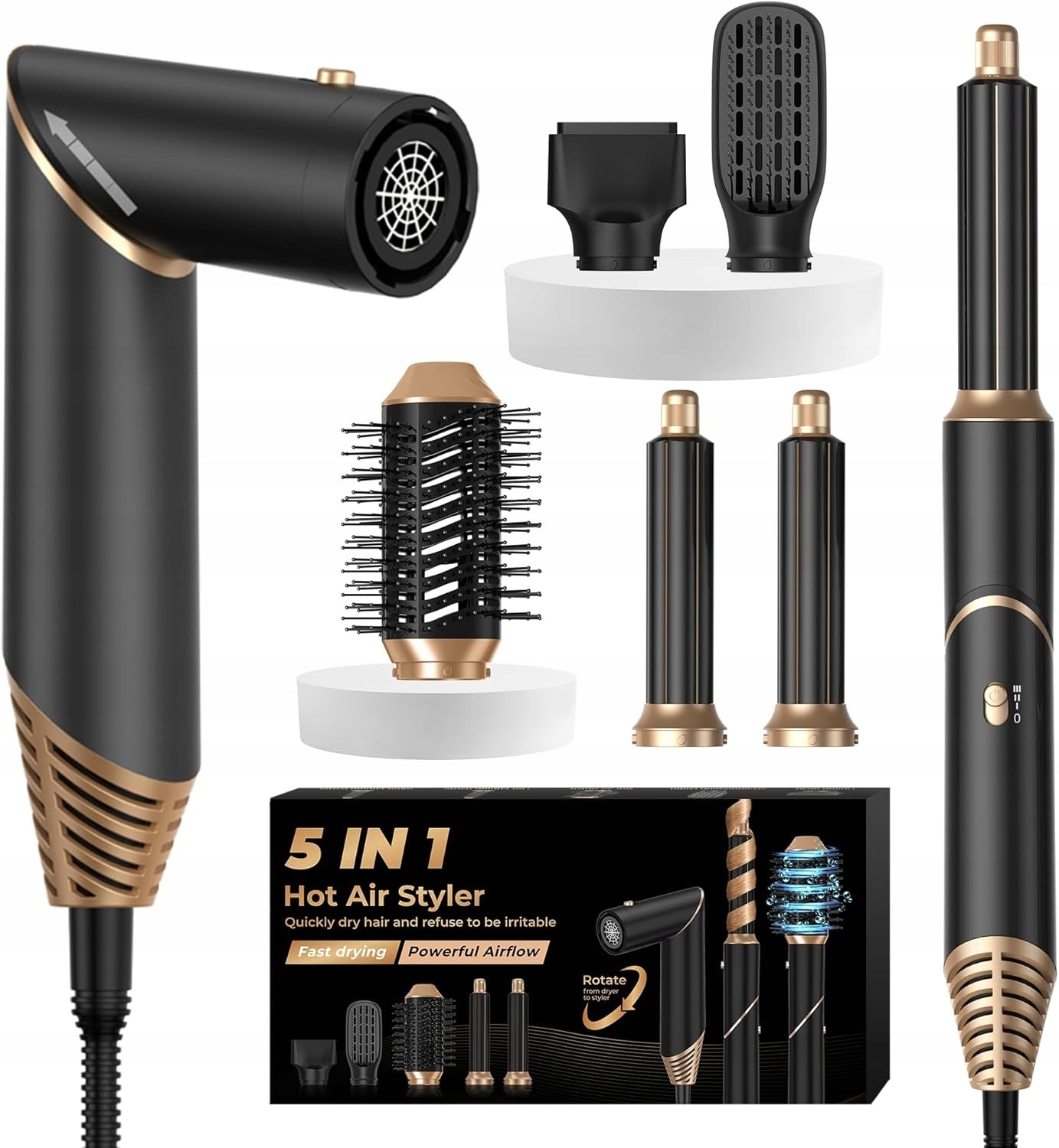 Black Hair Styling Kit Overlays 5 in 1 Air Styler 1000 W Packaging status original