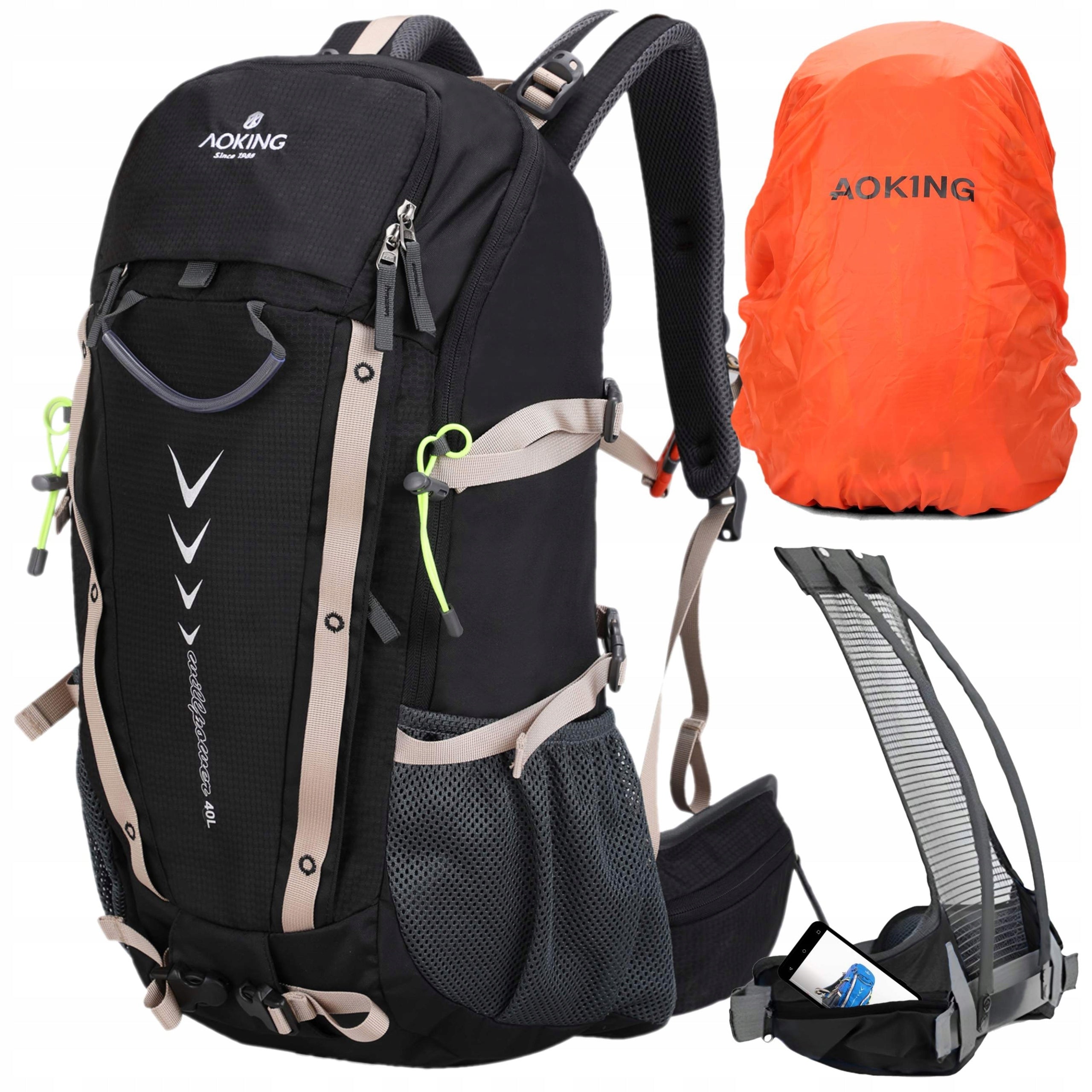 Black Hiking Backpack Trekking 35L In Municipal Mountains AOKING