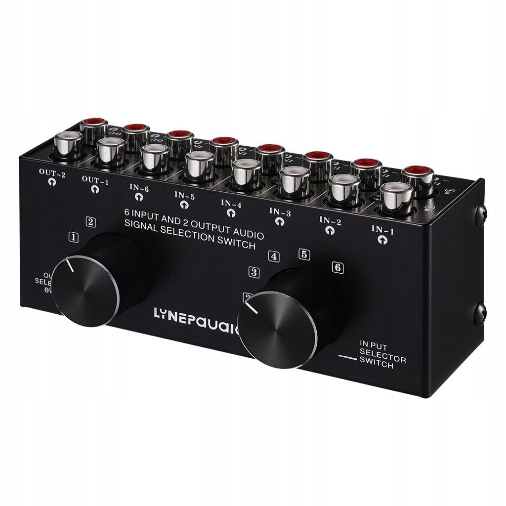 Black RCA 6 Input 2 Output Port RCA AV Switch