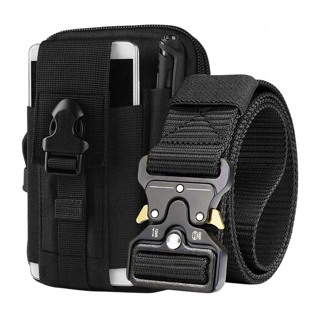 Black Sachet Cargo Tactical Belt + Survival Kit 32in1 Tools pen fire striker measure blade bottle opener saw fish scraper other