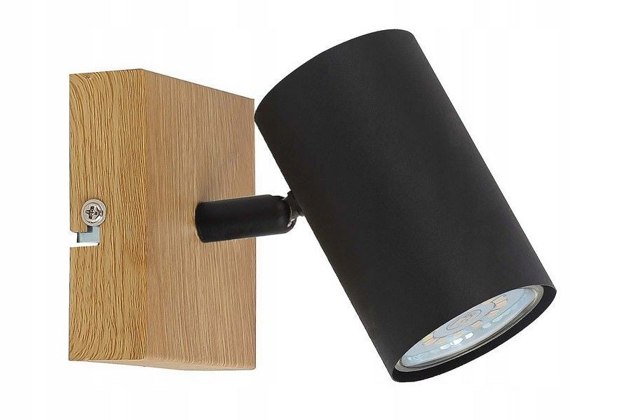 Black Scandinavian wooden wall lamp Quentin motif, adjustable Batteries included no