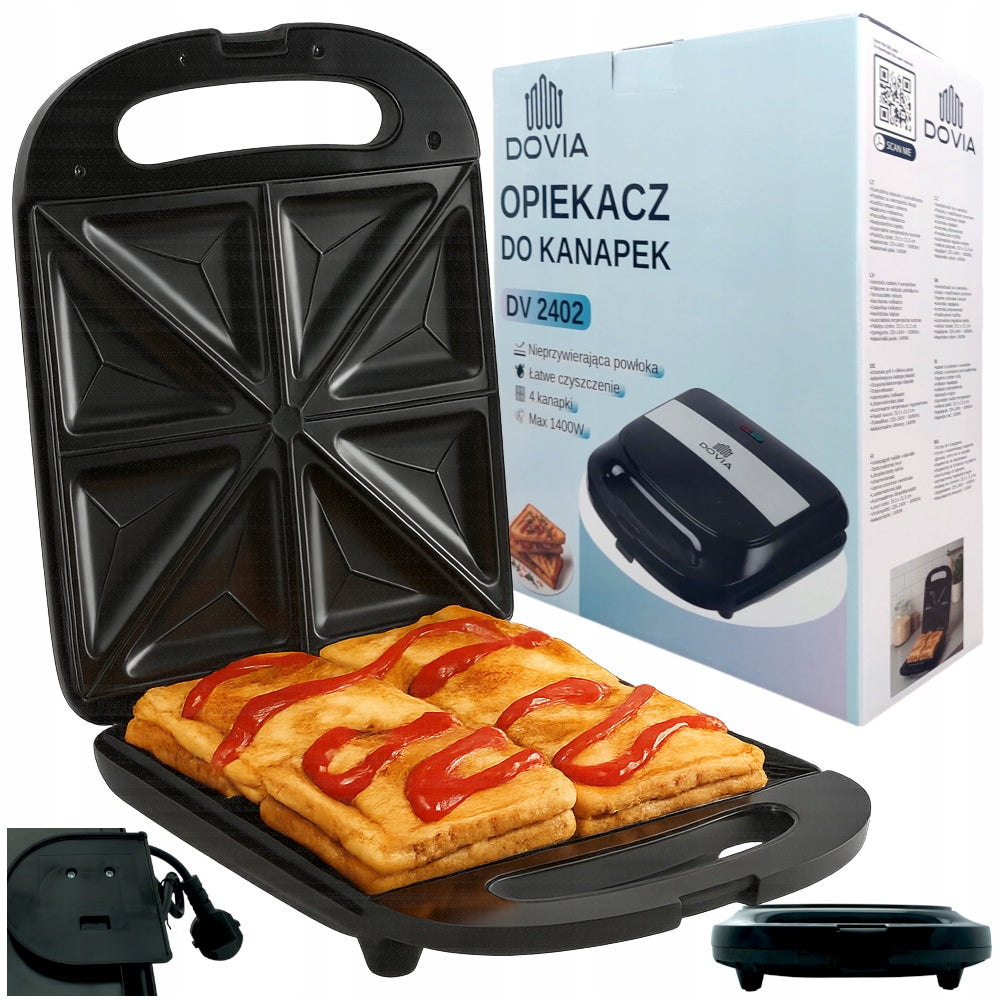 Black Toaster Sandwich Toaster XXL 4 Sandwiches 1400W Toast Sandwich DOVIA