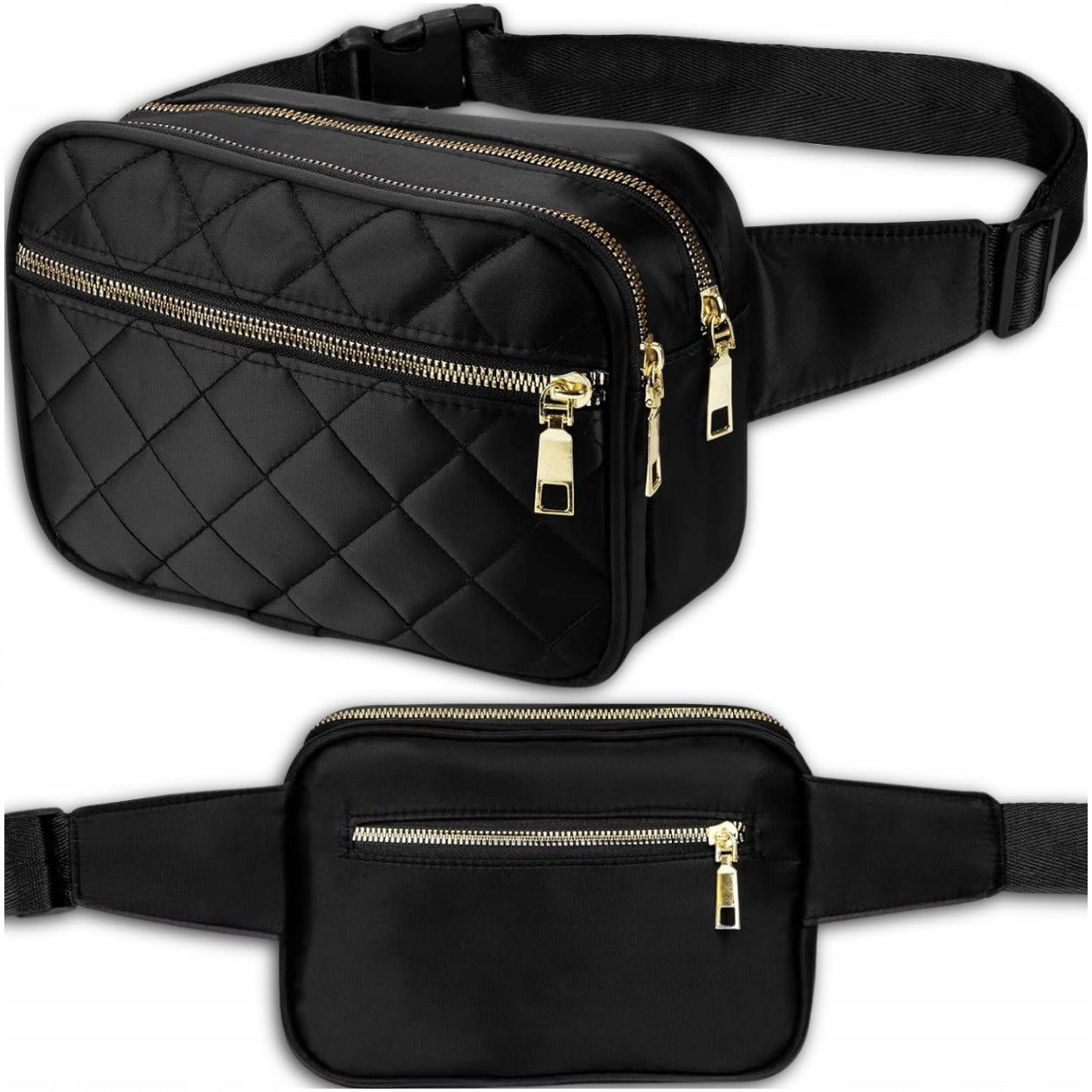 Black Waterproof Bum Bag Women's Belt Sachet Shoulder Hip Quilted Packaging status original