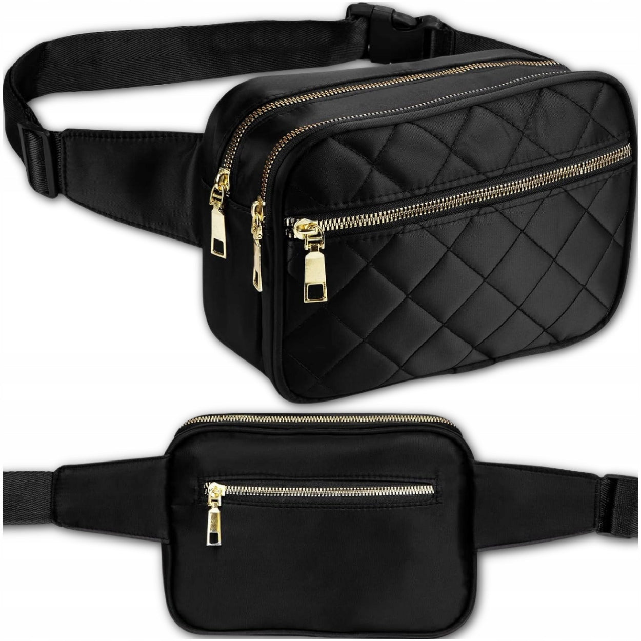 Black Waterproof Bum Bag Women's Belt Sachet Shoulder Hip Quilted