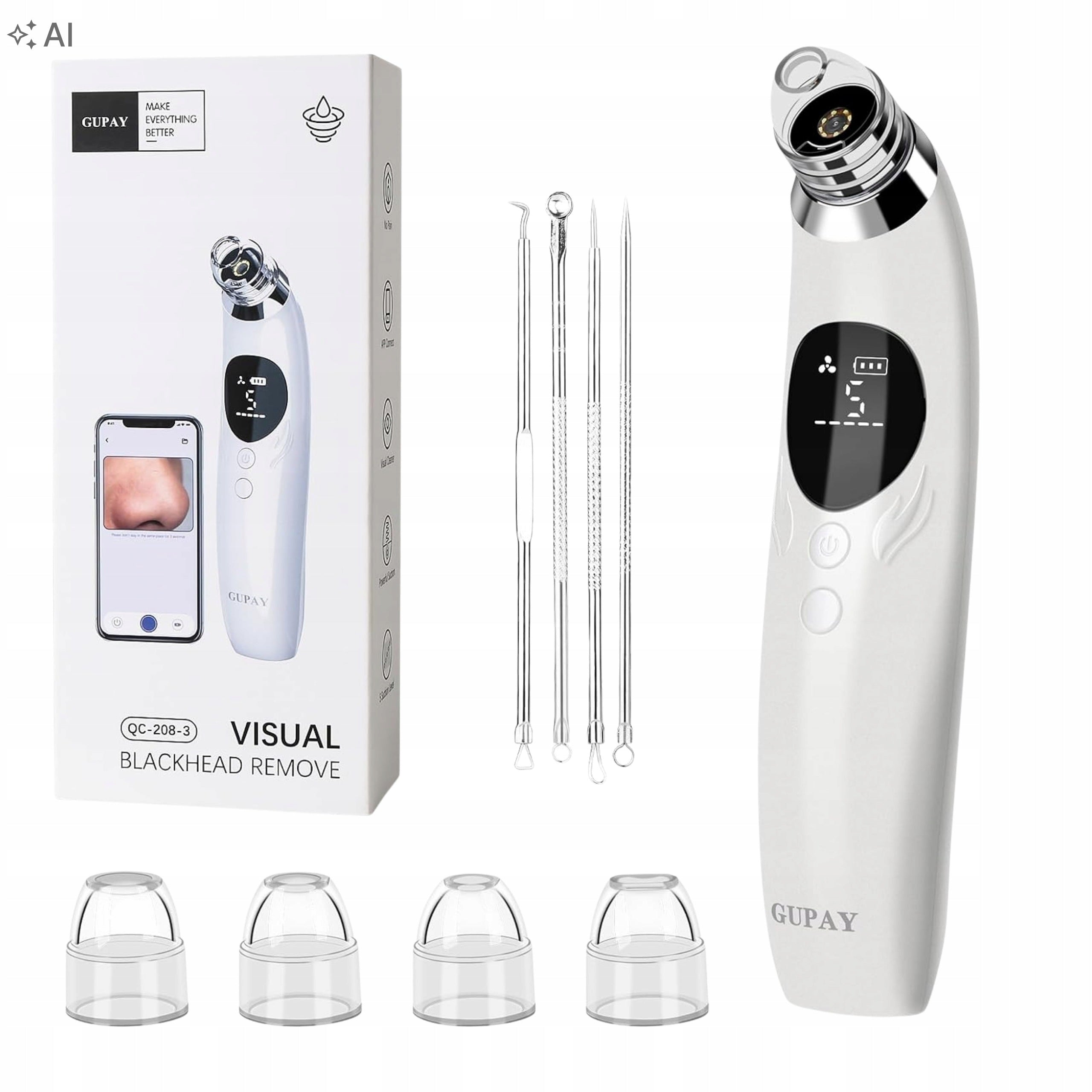 Blackhead Vacuum Cleaner GUPAY 1080P HD Camera 5 Modes 4 Heads USB-C