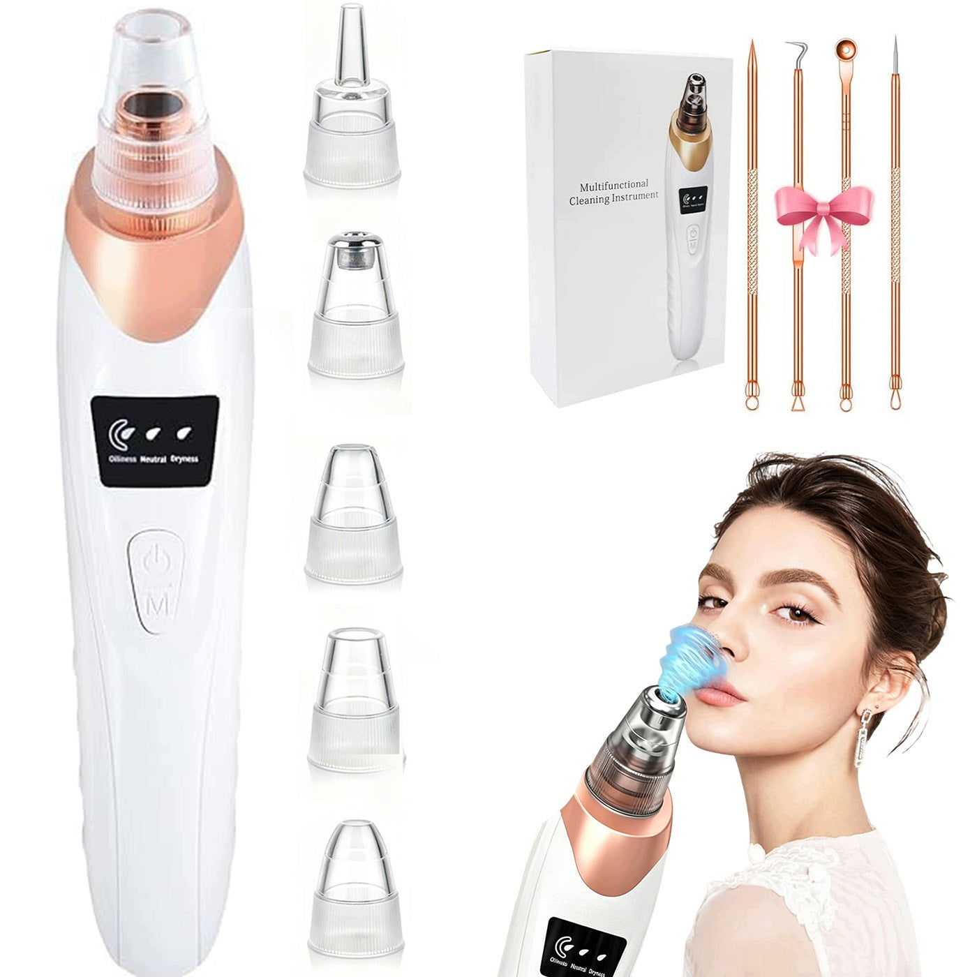 Blackhead Vacuum Cleaner Pores Face Care Nose Skin 6 Suction Tips