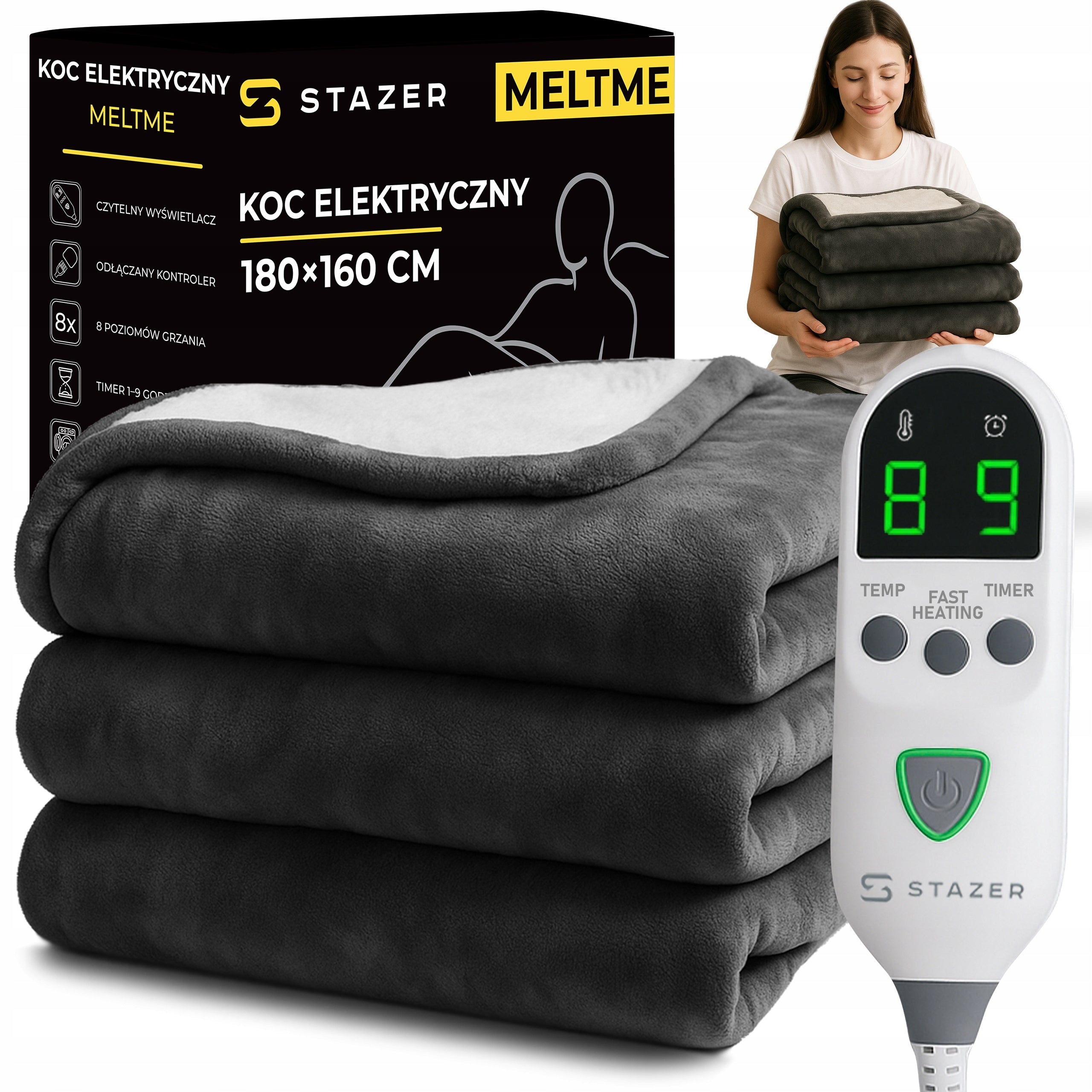 Blanket electric heated heating mat large thick 180x160 + remote timer