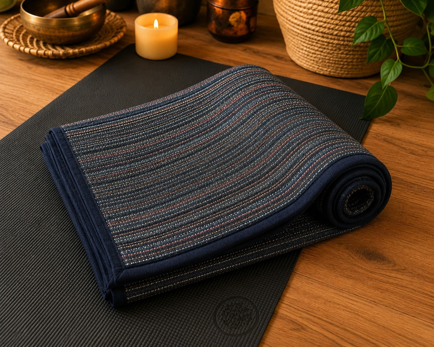 Blanket for Yoga, yoga, meditation 160x200cm - with navy blue piping Polish YOGA