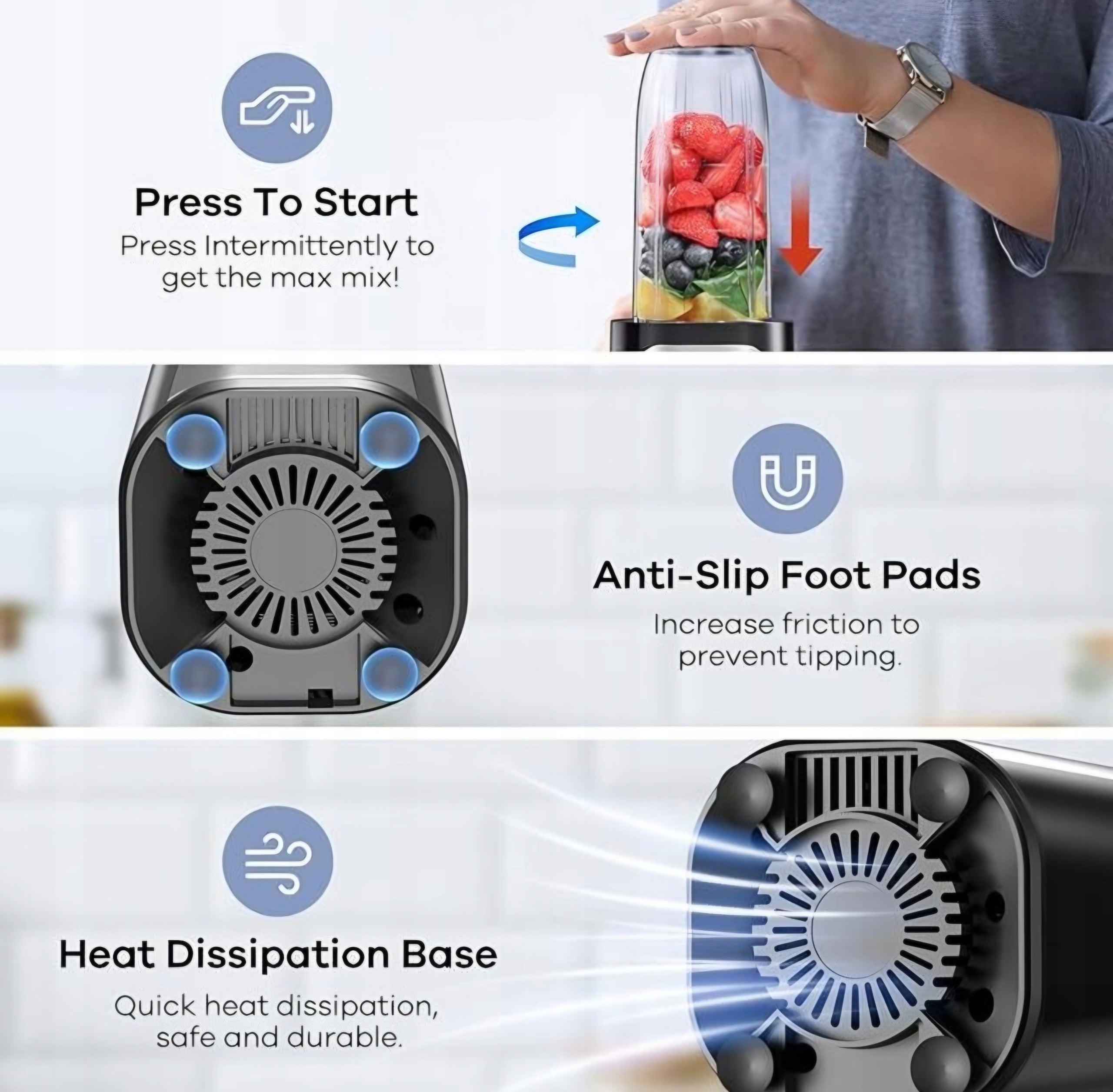 Blender GANIZA GB1 900W 4 blades 3 bottles 500/700ml BPA free smoothie Brand no brand