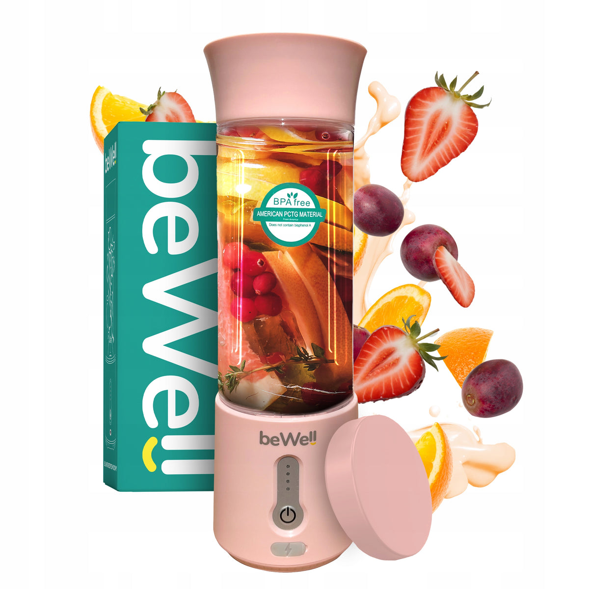 Blender Portable Wireless USB beWell 500ml Smoothie Chalice Strong