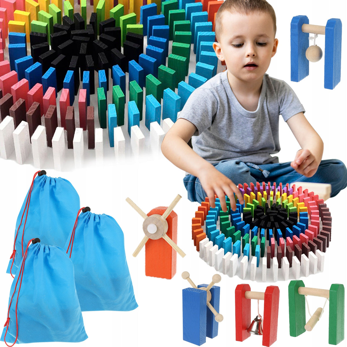 Blocks Wooden Puzzle Colorful Domino Large Set Cubes for Children XL
