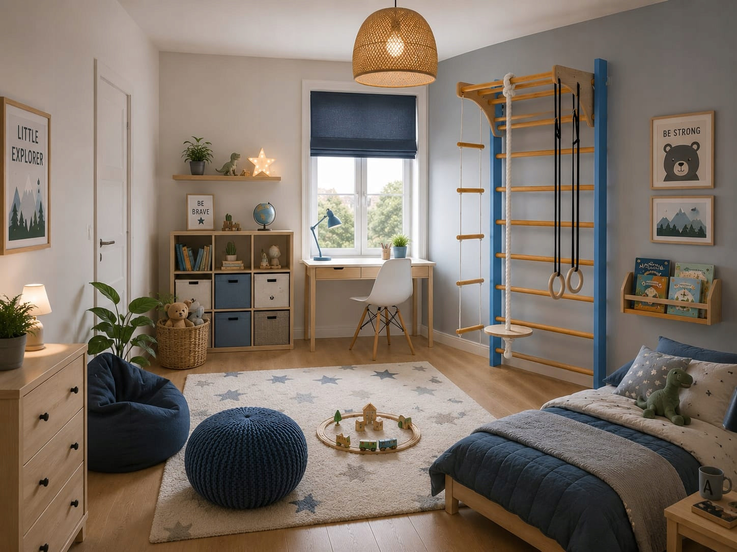 Blue Gymnastics Ladder for Kids 240 cm Swedish Bar for Room Packaging status original