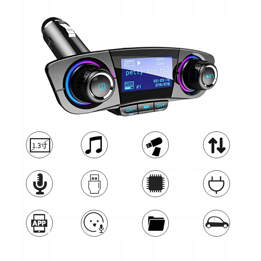 Bluetooth FM AUX Car Transmitter BT Car Charger USB Voltmeter