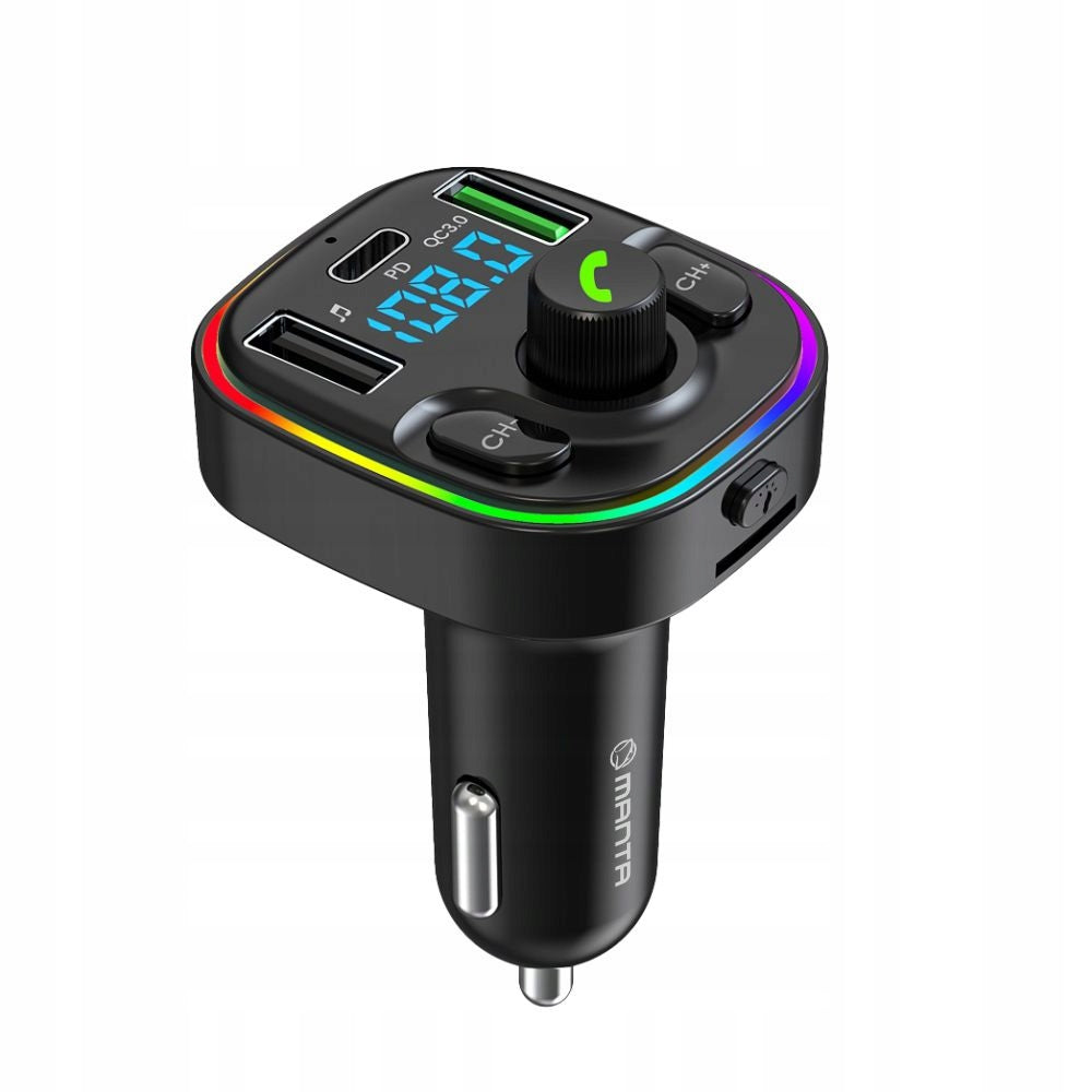 Bluetooth FM Transmitter Audio Car Charger PD 20W QC3.0 USB-C LED Brand Manta