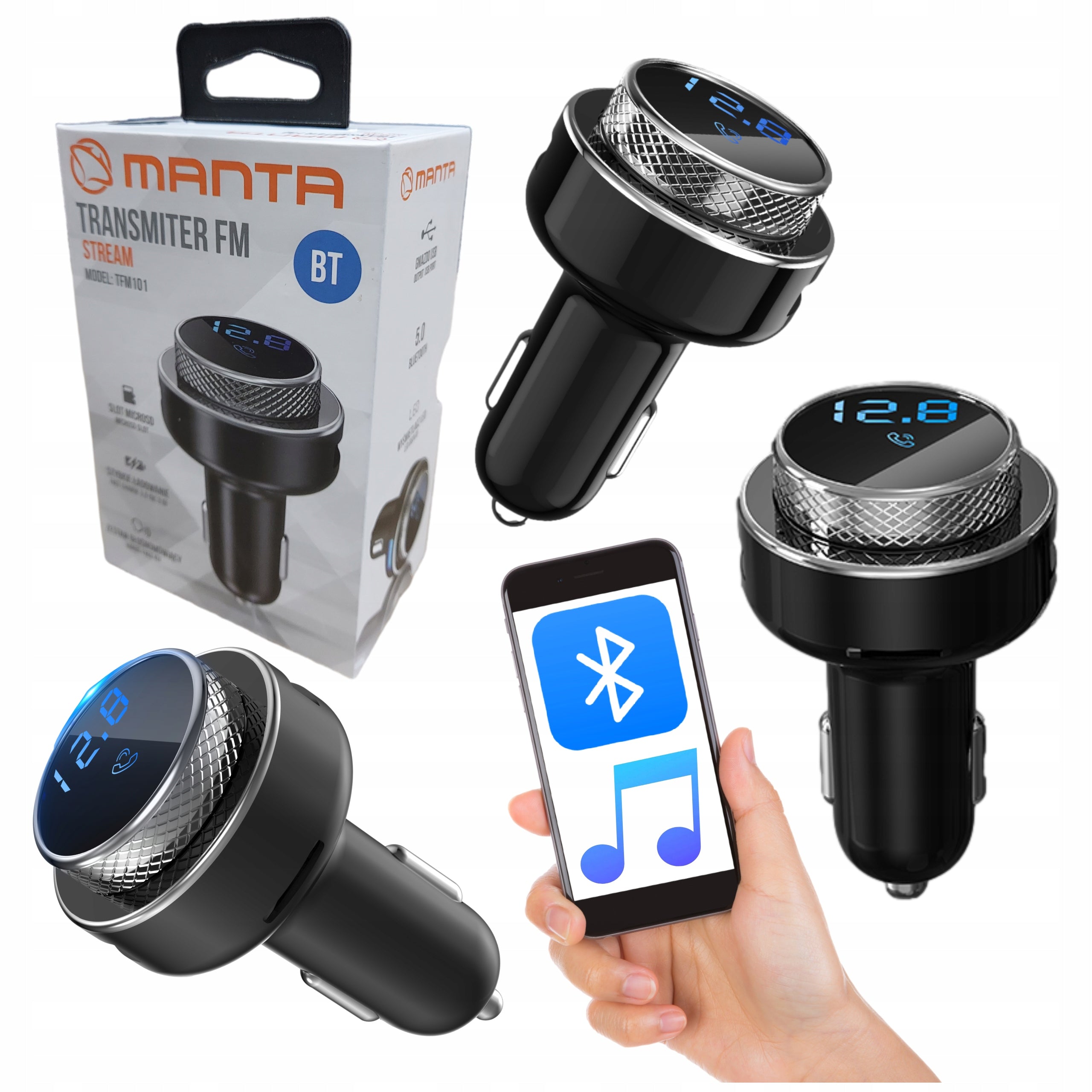 Bluetooth FM Transmitter Audio Car Charger QC3.0 2x USB microSD