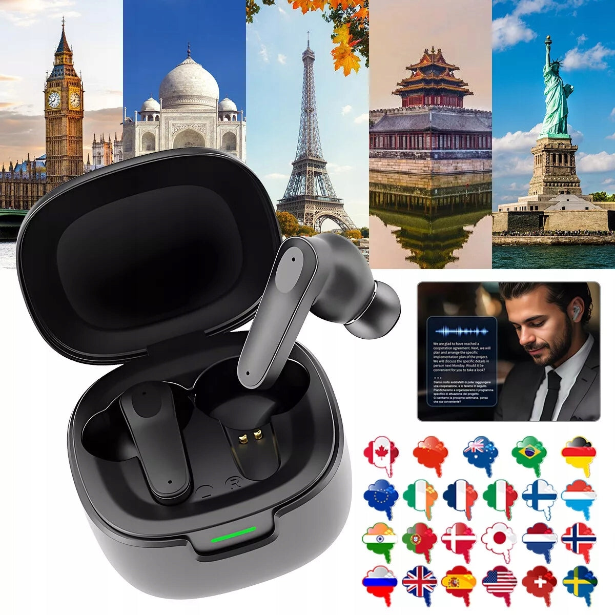 Bluetooth Headphones With Real-Time Translation For Multiple Languages Packaging status original