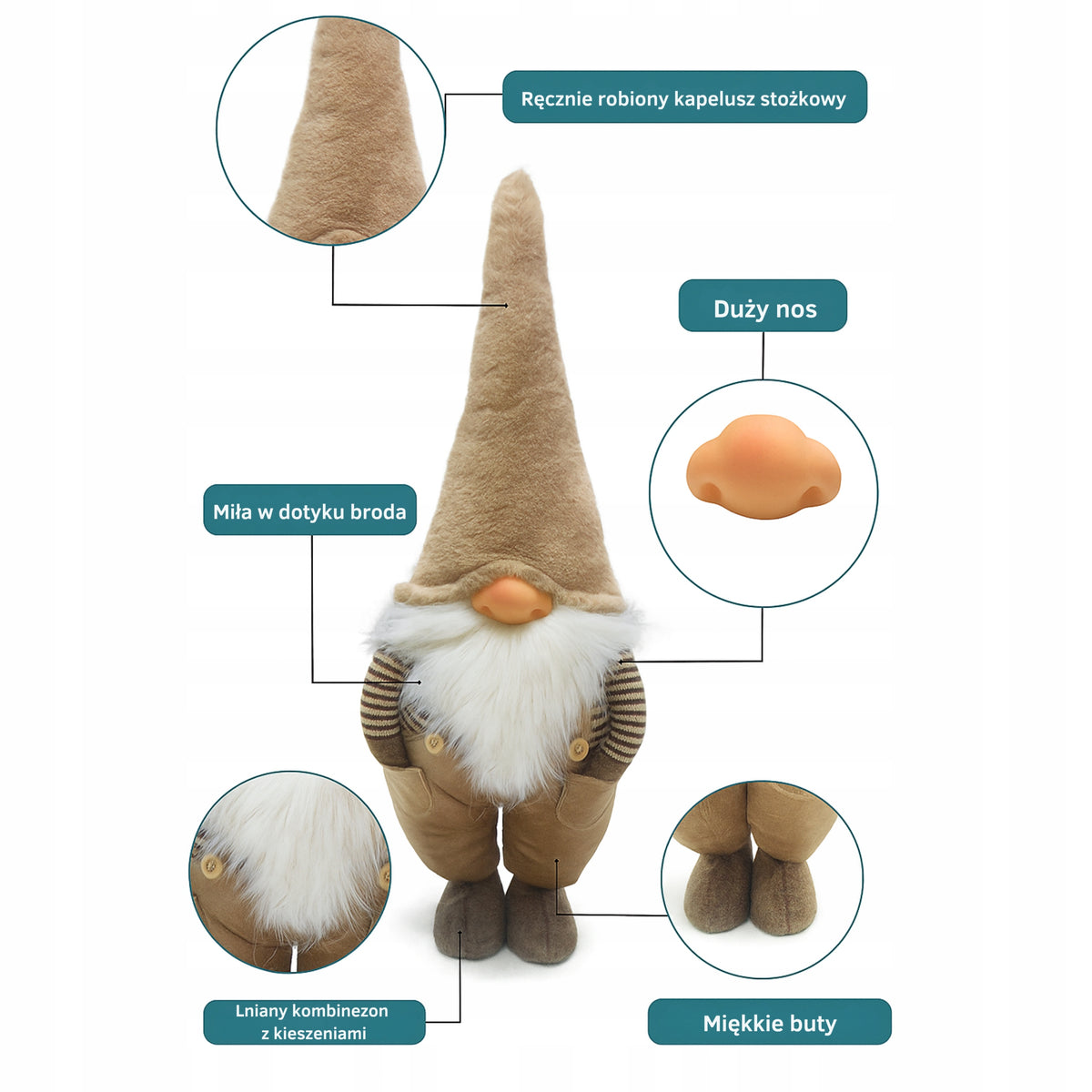 Boho Christmas Gnome 60 cm with Beige Cap Gnome Dwarf Christmas Ornament Brand no brand