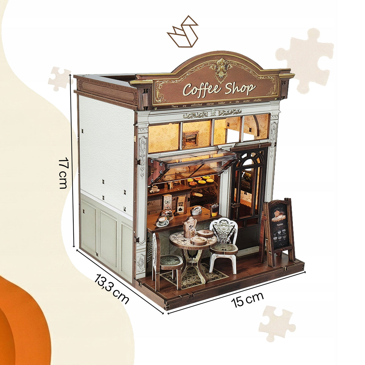 Book nook puzzle 3D wooden miniature cafe with LED folding 143 el. Manufacturer code CRAFTEC-DIY-282