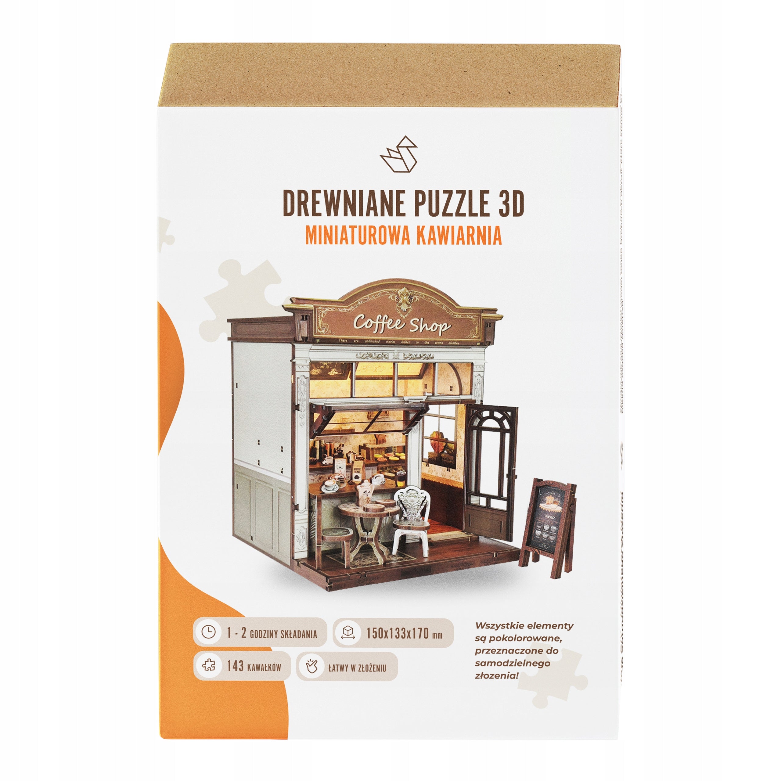 Book nook puzzle 3D wooden miniature cafe with LED folding 143 el. Packaging status original