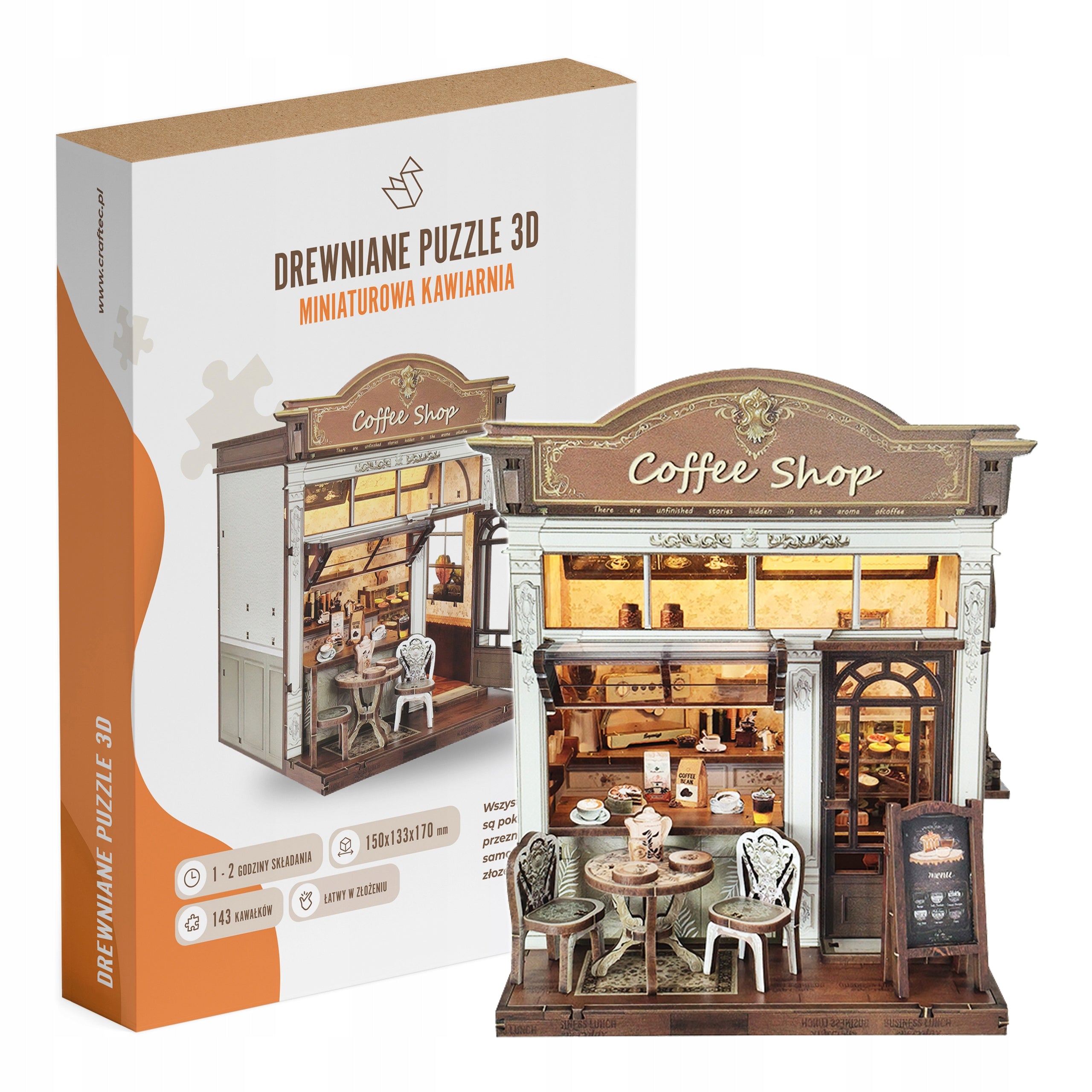 Book nook puzzle 3D wooden miniature cafe with LED folding 143 el.