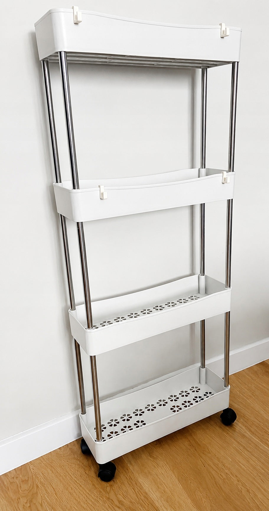 Bookcase Bathroom Shelf Kitchen Cabinet on Wheels with Hooks 4 Level Brand no brand