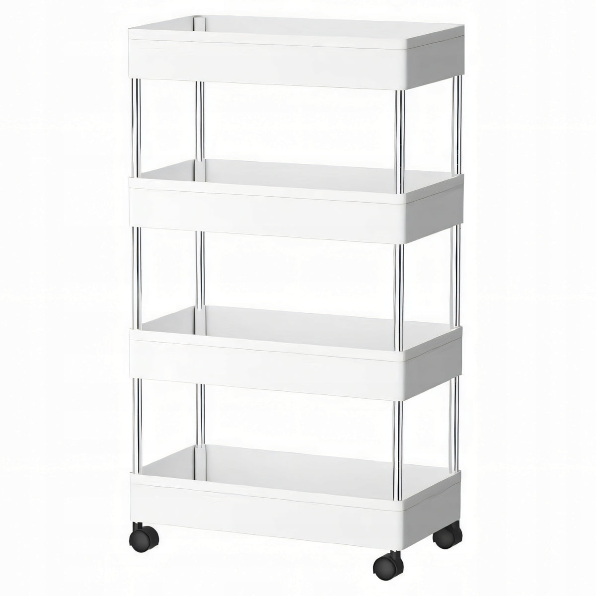 Bookcase Bathroom Shelf Kitchen Cabinet on Wheels with Hooks 4 Level