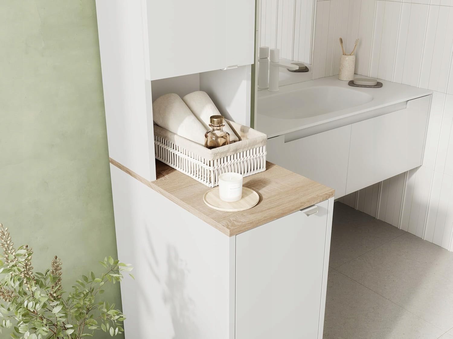 Bookcase LORA 210 x 33 x 56 cm post bathroom cabinet white / sonoma Manufacturer code Lora 33 b / son