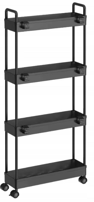 Bookcase On Wheels Kitchen Trolley Bathroom Black 4 Shelves Organizer D27