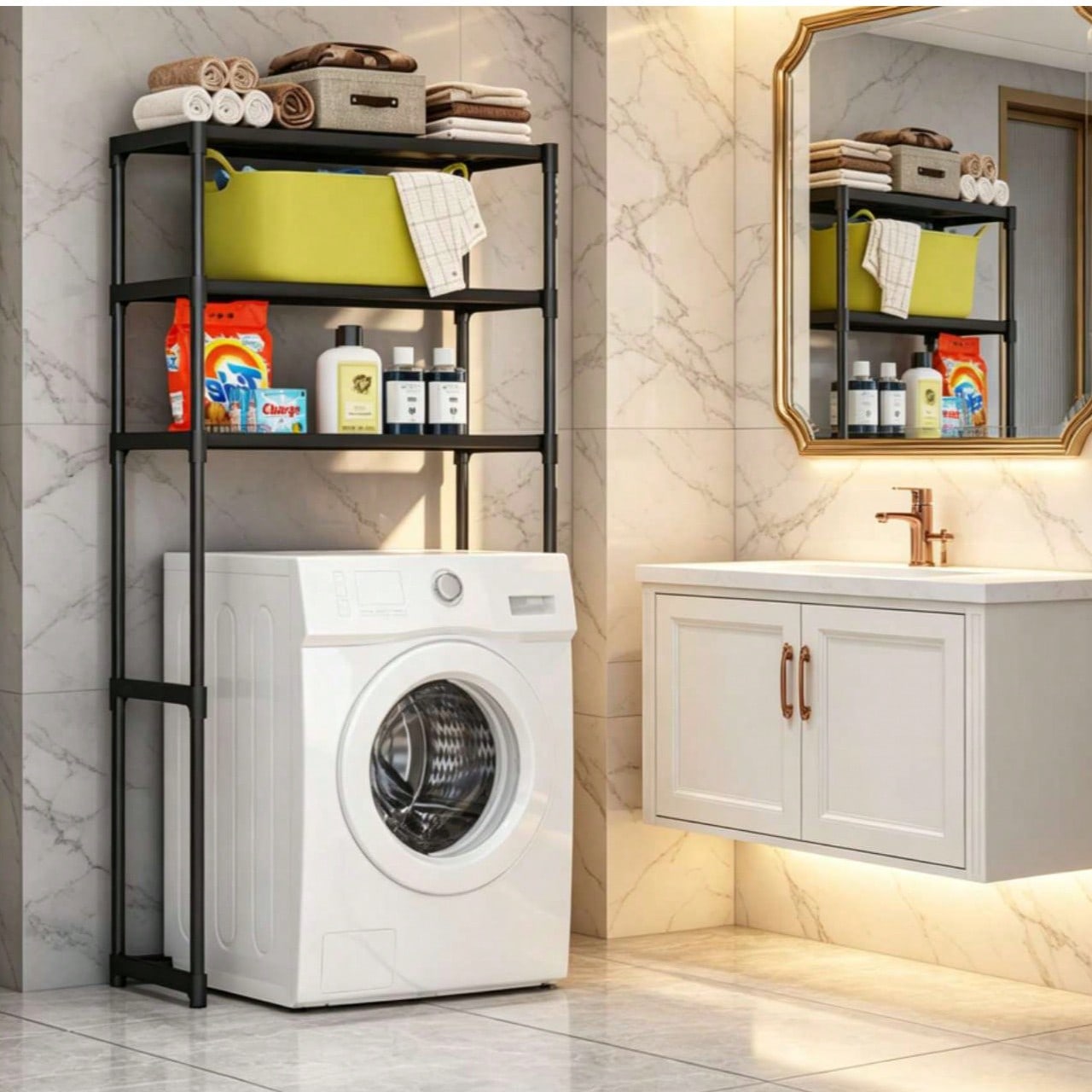 Bookcase Over Washing Machine Bathroom Shelf Organizer 3 Levels Black Manufacturer code 287200